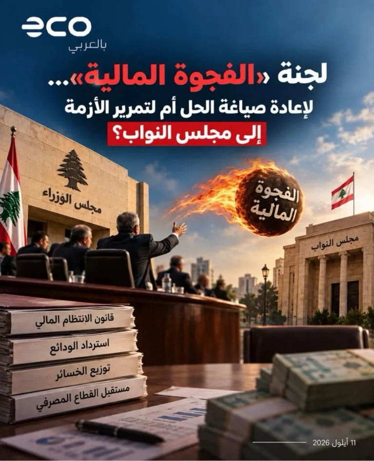 إنفوغراف: اللجنة الوزارية و«الفجوة المالية» بين مجلس الوزراء ومجلس النواب — قانون الانتظام المالي واسترداد الودائع وتوزيع الخسائر ومستقبل القطاع المصرفي